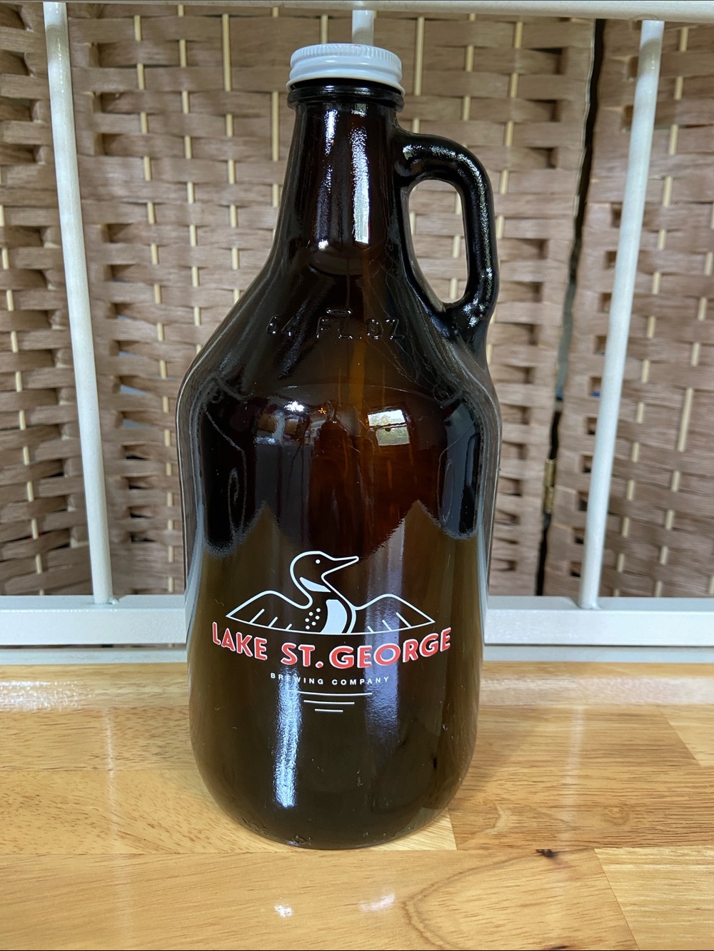 64 oz Amber Glass Growler with White Screw Cap LAKE ST. GEORGE BREWING COMPANY